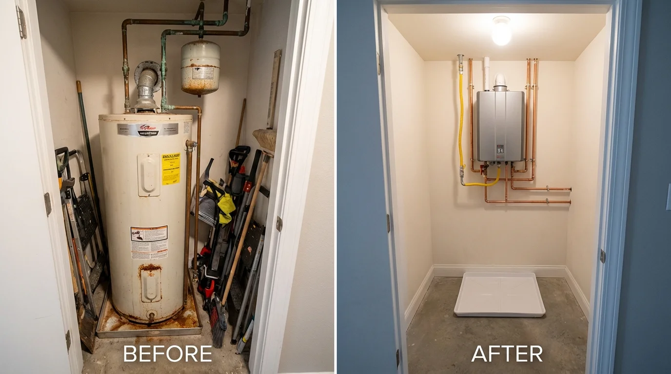 Tank water heater versus wall-mounted tankless unit comparison for Suquamish, WA homeowners